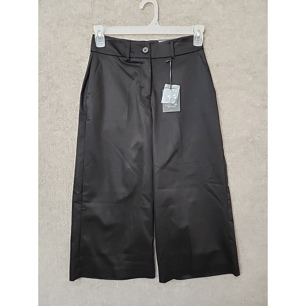 Simply Vera Wang Capri Dress Pants Womens 4 Petite Black Wide Leg Stretch NEW